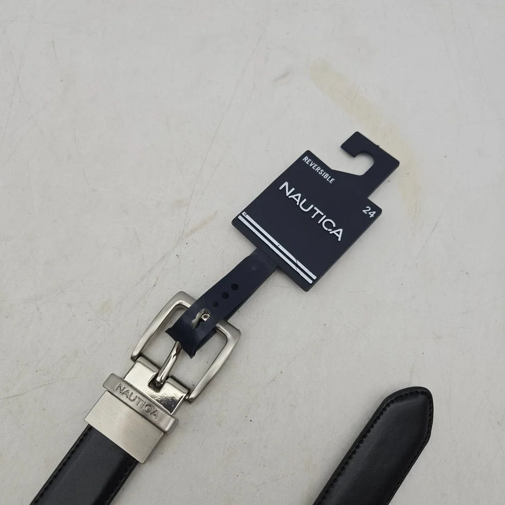 Nautica Belt Black Brown Reversible Syn Leather Womens 24 Nickel Buckle